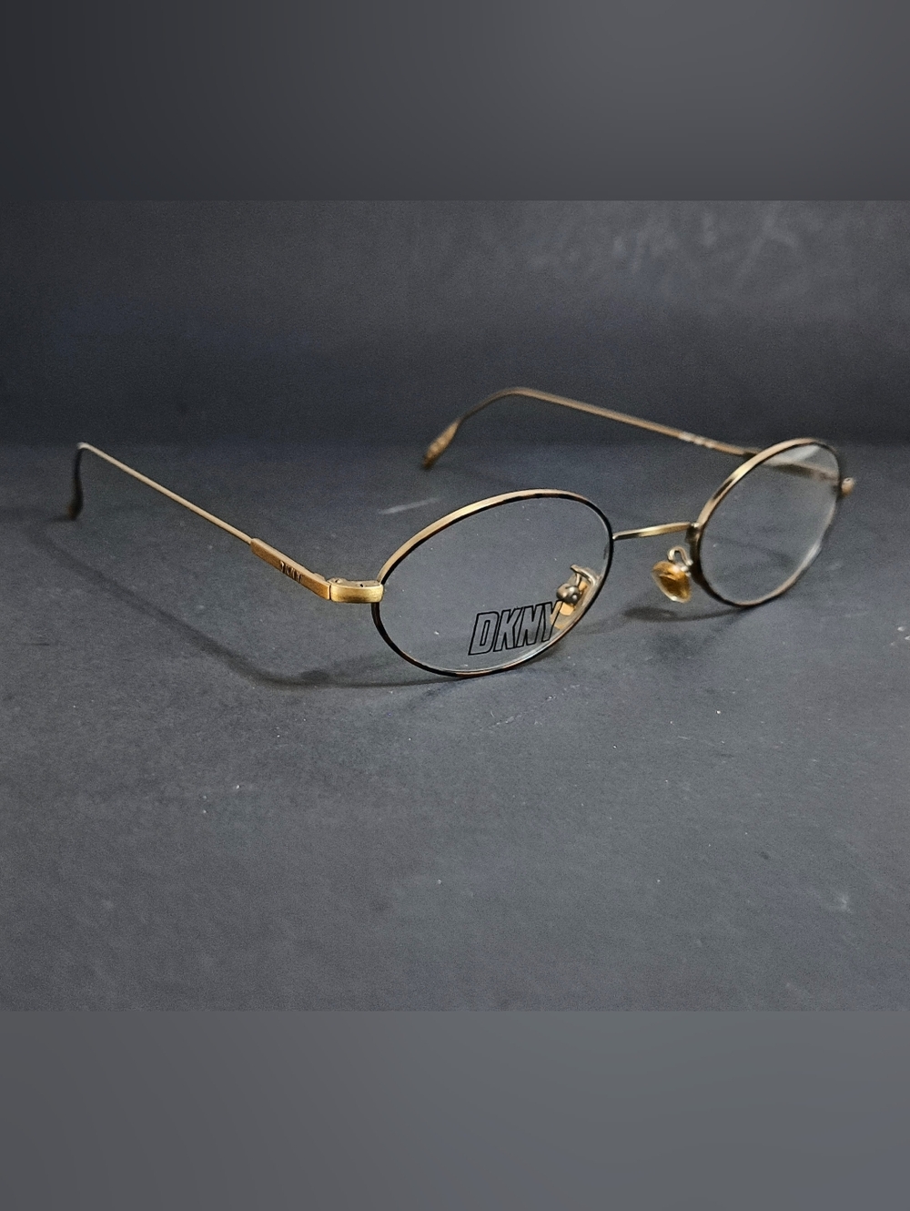 Vintage NOS DKNY HAYDN KY520 Eyeglasses  Oval Black/Antique Gold  Unisex Italy